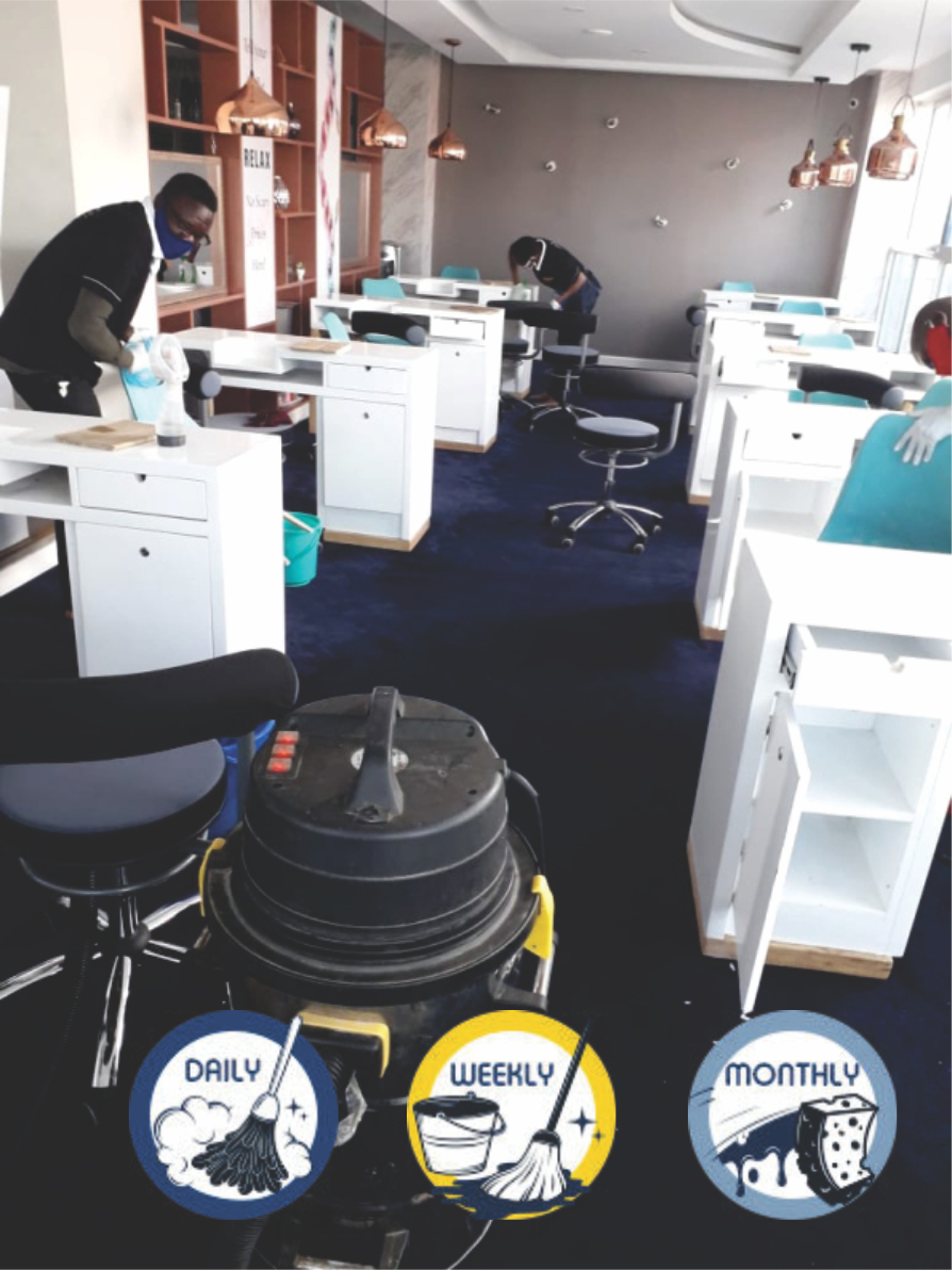 Office deep cleaning team at work